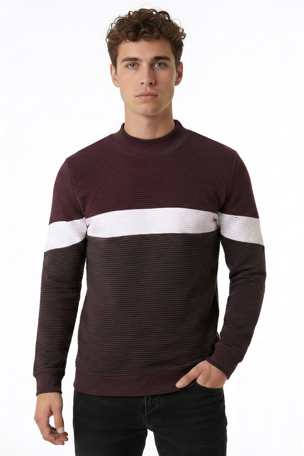 soulstar Men's Textured Sweatshirt - Stripe Detail High Neck Navy