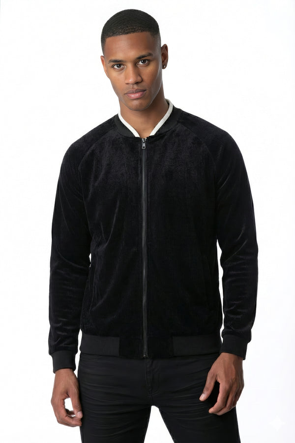 soulstar Men's Velour Zip Up Luxury Sweatshirt Black