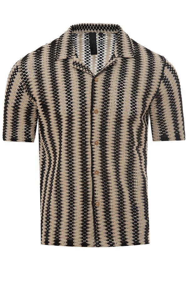 Soulstar Men's Vertical Stripe Knit Texture Overshirt Black