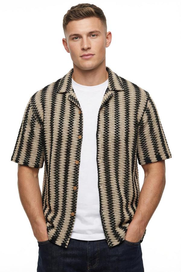 soulstar Men's Vertical Stripe Knit Texture Overshirt Black