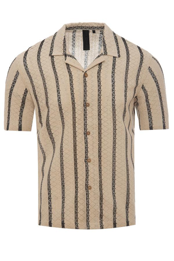 Soulstar Men's Vertical Stripe Knit Texture Polo Shirt Black