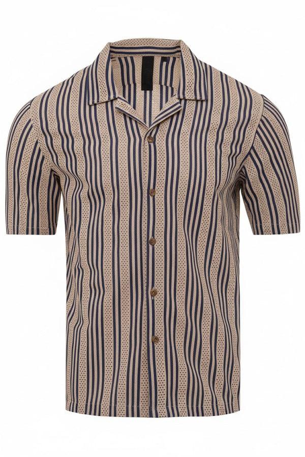 Soulstar Men's Vertical Stripe Textured Short Sleeve Shirt Red