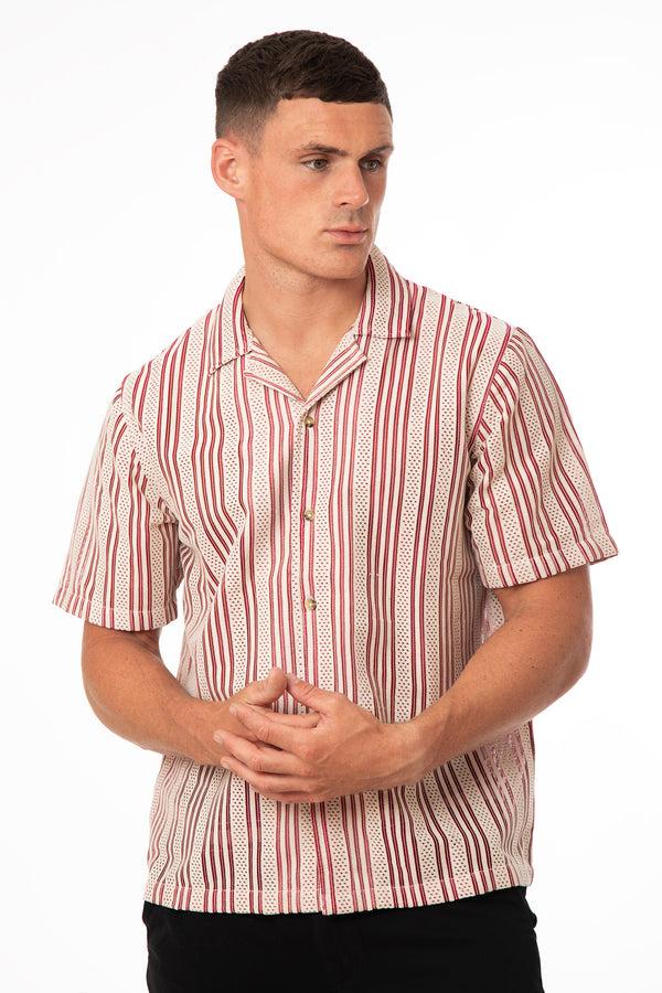 soulstar Men's Vertical Stripe Textured Short Sleeve Shirt Red