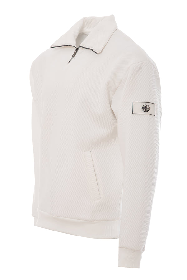 Soulstar Regent Textured Quarter-Zip Sweatshirt White