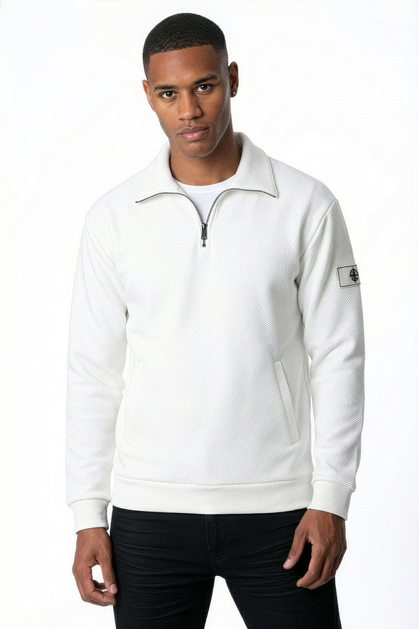 Soulstar Regent Textured Quarter-Zip Sweatshirt White