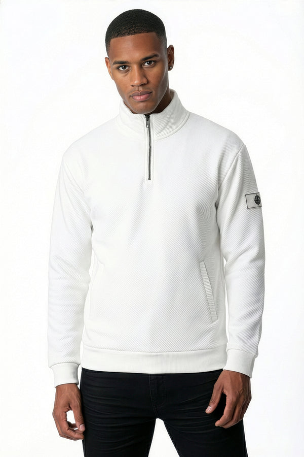 soulstar Regent Textured Quarter-Zip Sweatshirt White