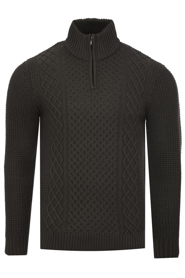 Soulstar Cable Knit Quarter Zip Collar Jumper Gray