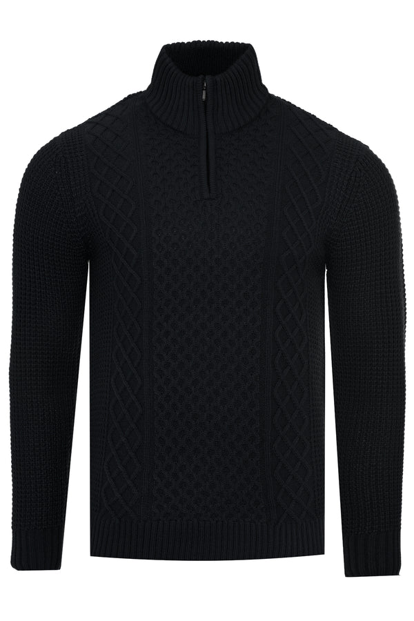 Soulstar Cable Knit Quarter Zip Collar Jumper Gray