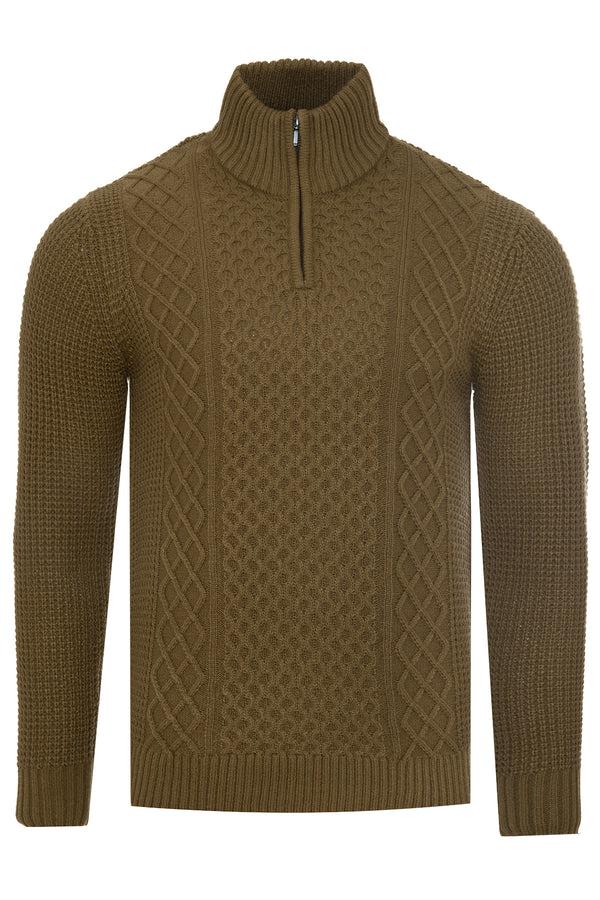 Soulstar Cable Knit Quarter Zip Collar Jumper Gray