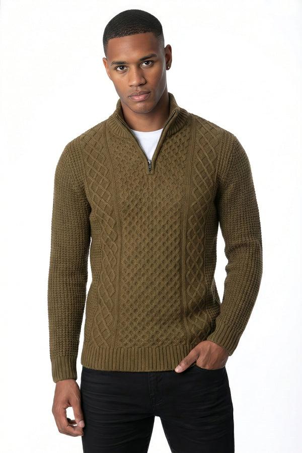 soulstar Cable Knit Quarter Zip Collar Jumper Gray