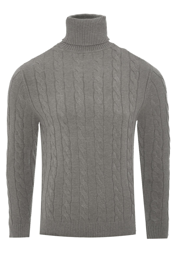 Soulstar Cable Knit Turtleneck Jumper Grey Mel