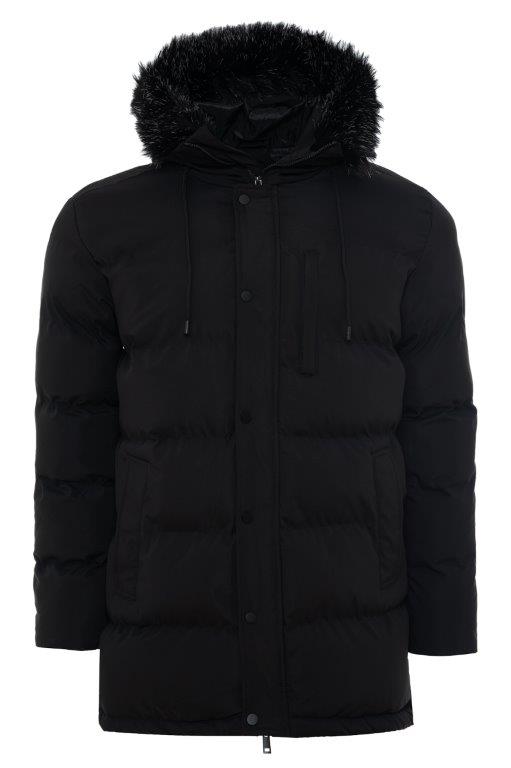 Soulstar Faux Fur Hooded Parka Jacket Black