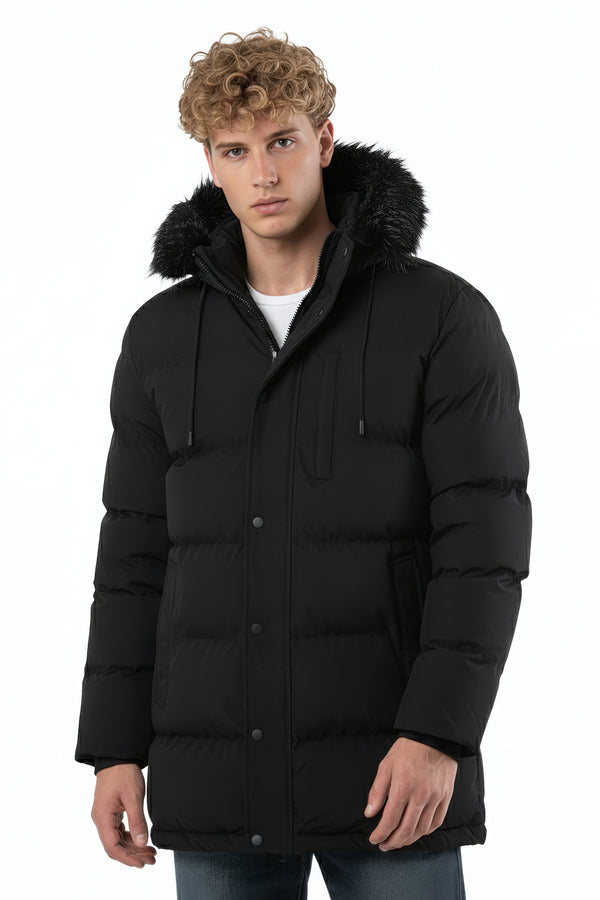 Soulstar Faux Fur Hooded Parka Jacket Black