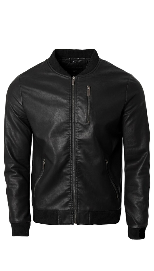 Soulstar Faux Leather Bomber Jacket Black