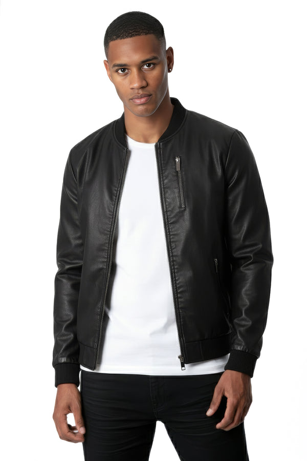Soulstar Faux Leather Bomber Jacket Black