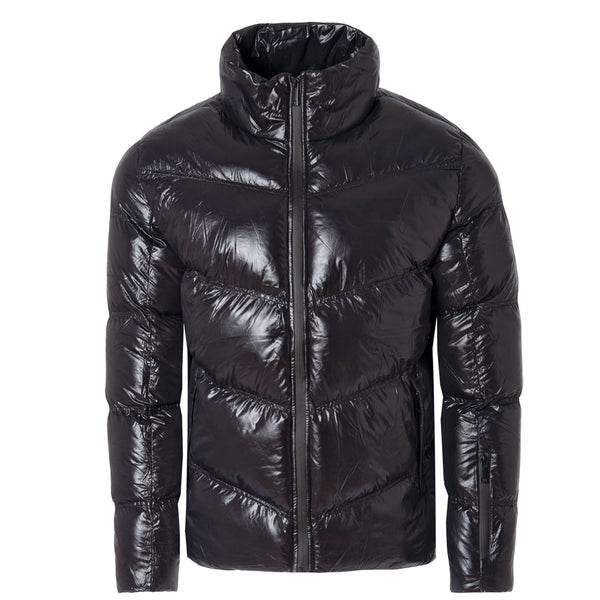 Soulstar High Neck Shiny Puffer Jacket Black