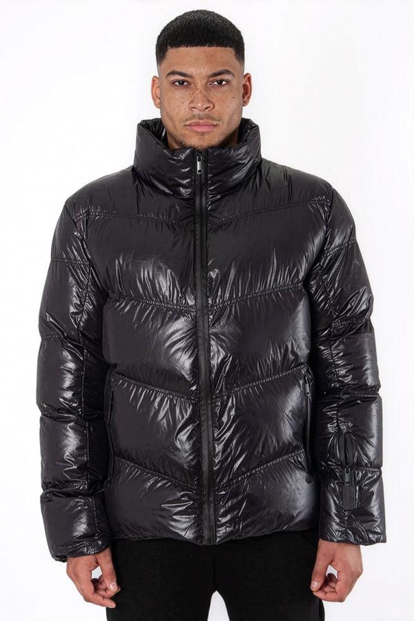 Soulstar High Neck Shiny Puffer Jacket Black