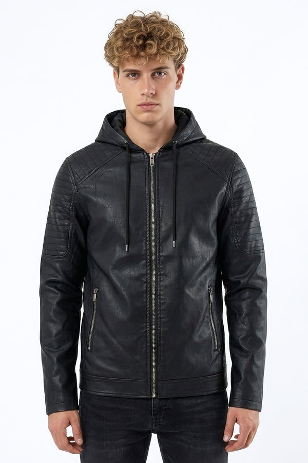 soulstar Hooded Biker Jacket Black