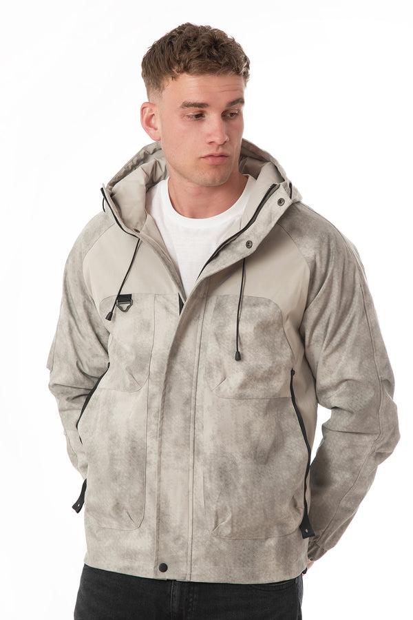 Soulstar Hooded Camo Print Coat Beige