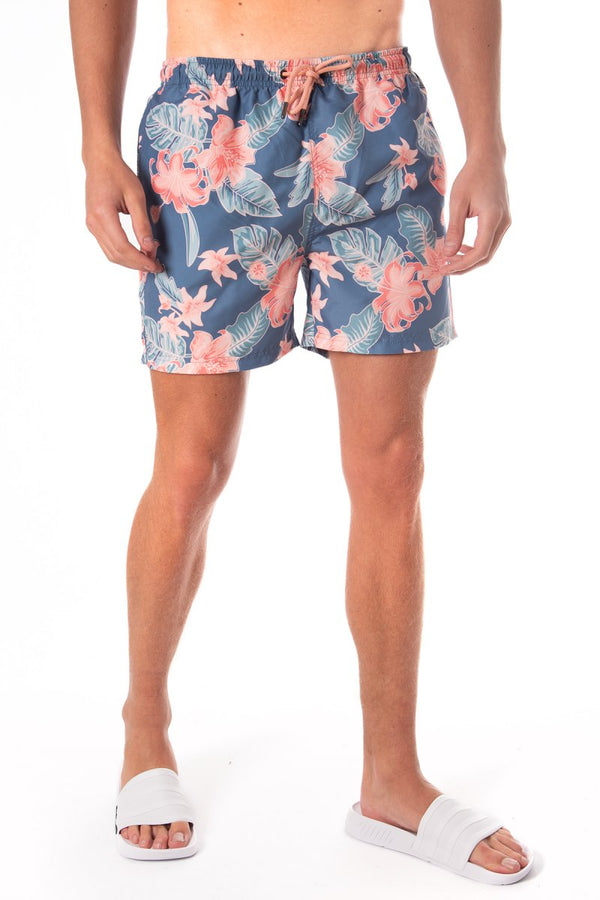 soulstar Leaf Print Swim Short Blue