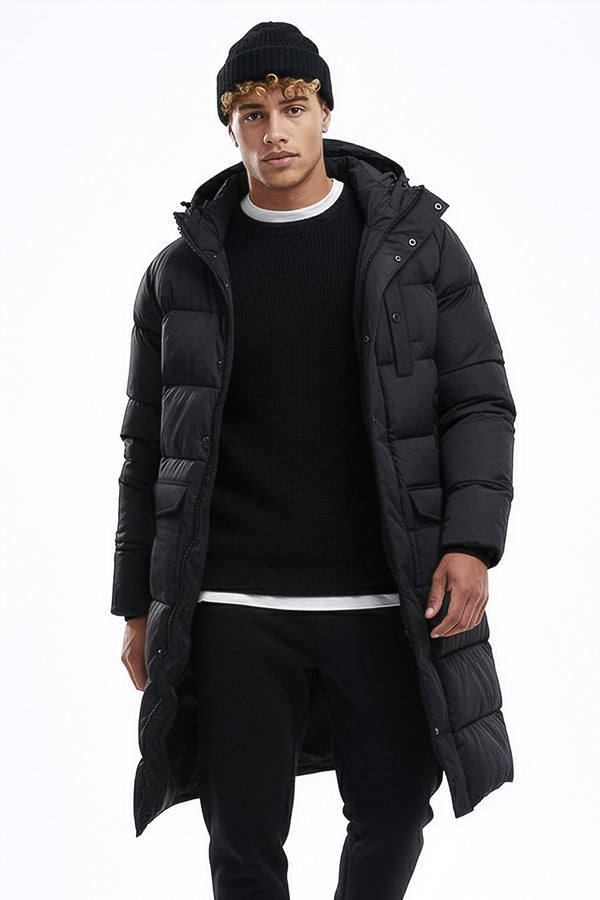 soulstar Longline Puffer With Double Pocket Black