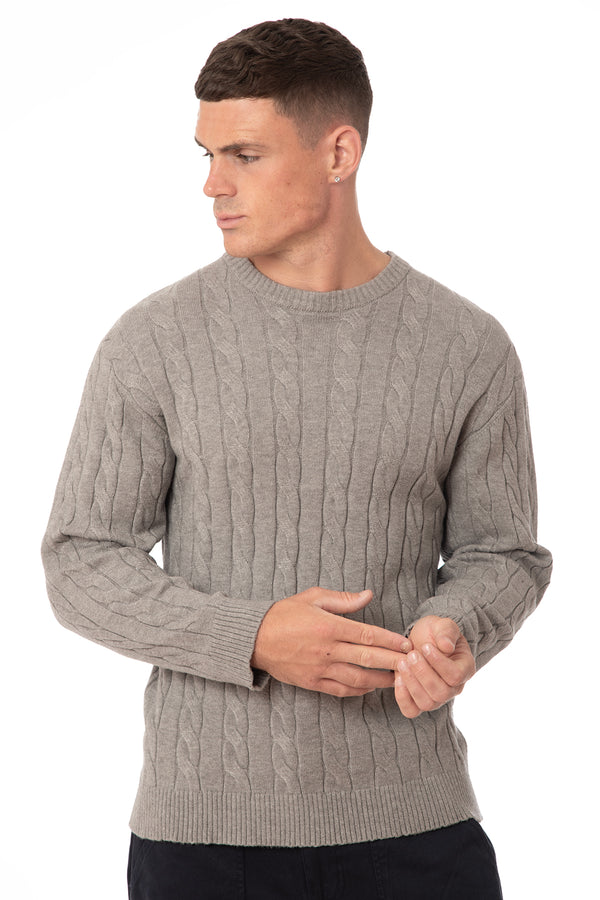 soulstar Men's Cable Knit Jumper Grey Mel