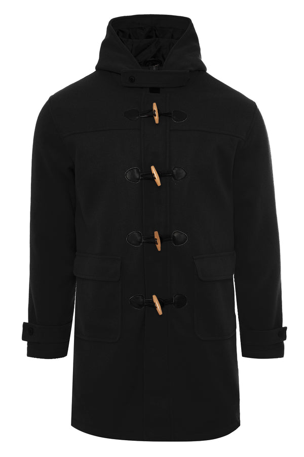 Soulstar Men's Classic Duffle Coat With Hood Black