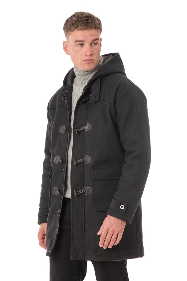 soulstar Men's Classic Duffle Coat with Hood Black