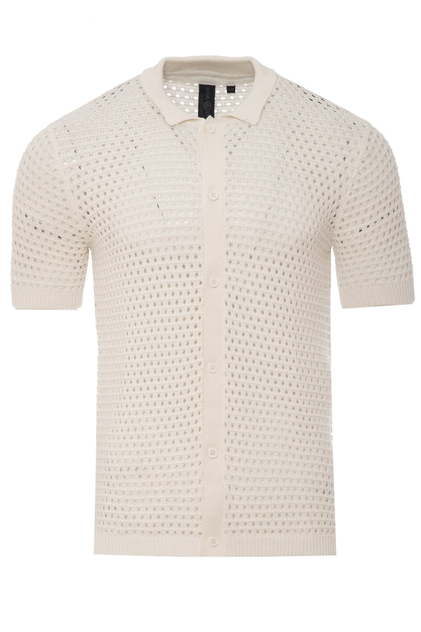 Soulstar Men's Classic Short Sleeve Knit Polo Ecru