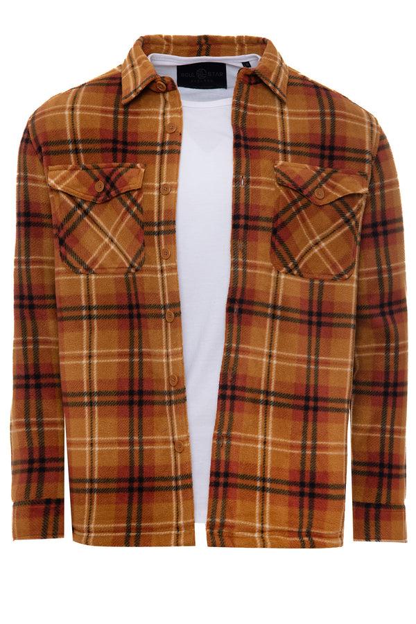 Soulstar Men's Fleece-Lined Checked Shacket Orange