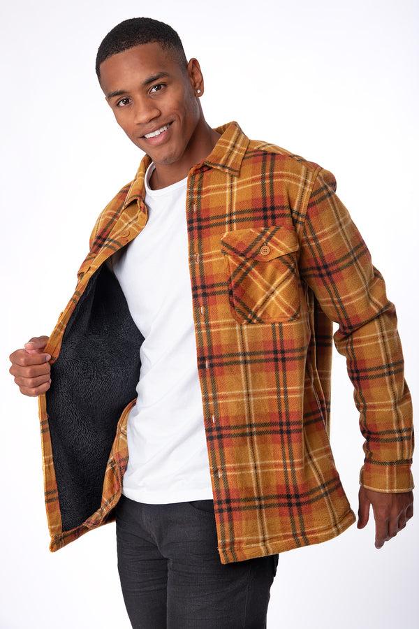 Soulstar Men's Fleece-Lined Checked Shacket Orange