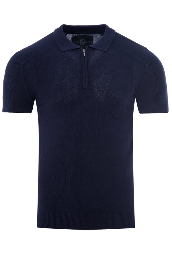 Soulstar Men's Half-Zip Knit Polo Shirt Black