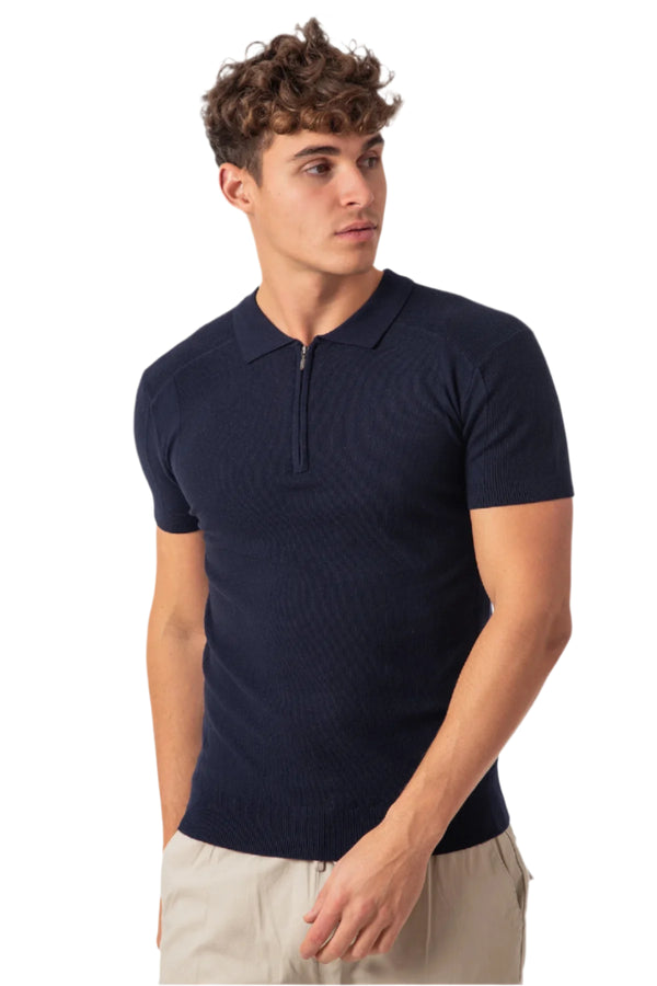 soulstar Men's Half-Zip Knit Polo Shirt Black