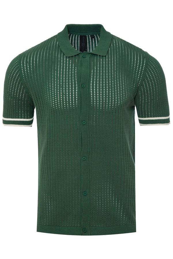 Soulstar Men's Open-Knit Short Sleeve Polo Ecru