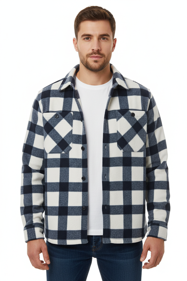 soulstar Men's Polar Fleece Check Shirt Navy