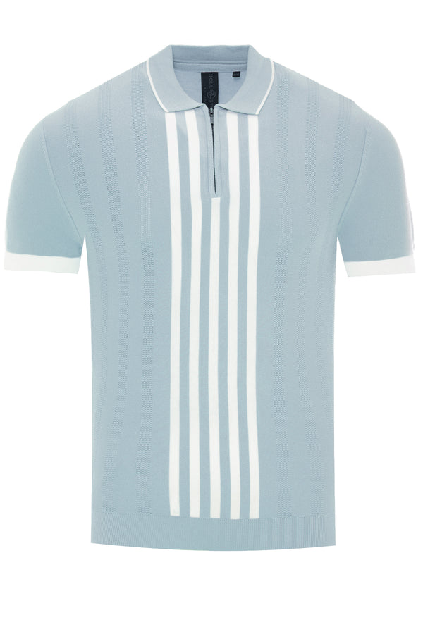 Soulstar Men's Short Sleeve Zip Knit Polo Grey