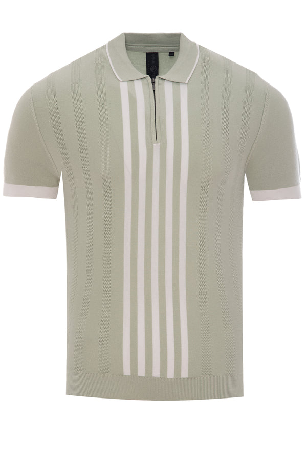 Soulstar Men's Short Sleeve Zip Knit Polo Grey