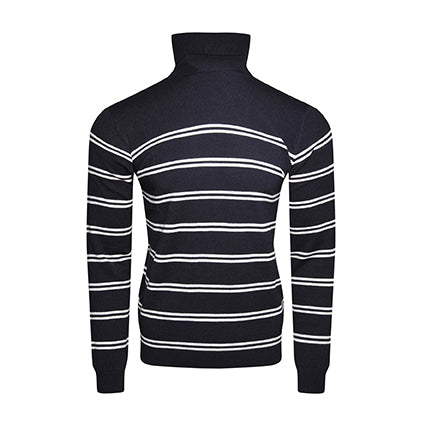 Soulstar Men's Striped Roll Neck Knit Sweater Navy