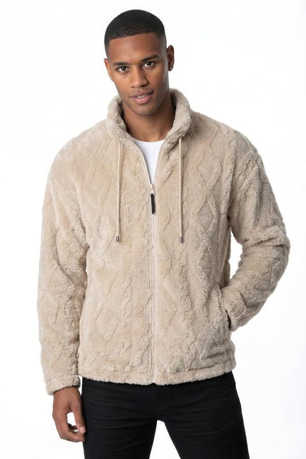 Soulstar Men's Textured Fleece Zip Hoodie Black