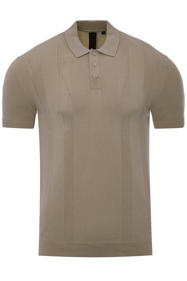 Soulstar Men's Textured Knit Polo Shirt Ecru