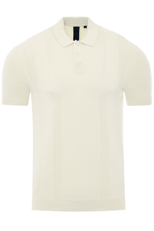 Soulstar Men's Textured Knit Polo Shirt Ecru