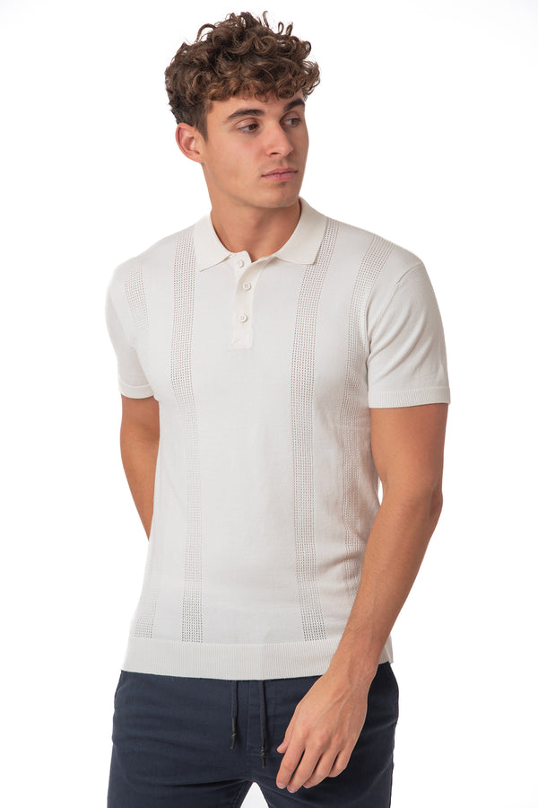 soulstar Men's Textured Knit Polo Shirt Ecru