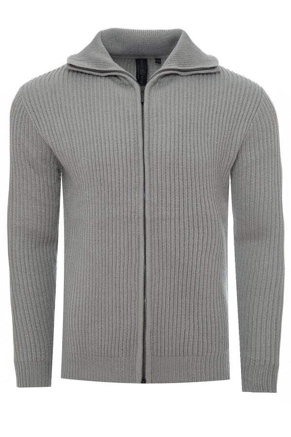 Soulstar Men's Textured Knit Zip Hoodie Grey Mel