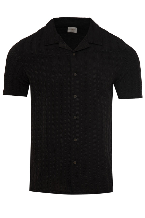 Soulstar Men's Textured Stripe Collar Shirt Black