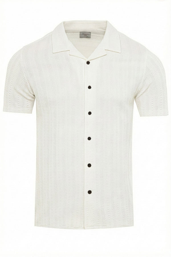 Soulstar Men's Textured Stripe Collar Shirt Black