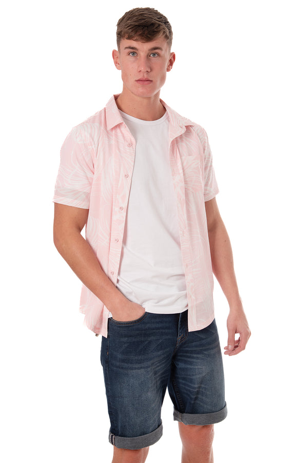 soulstar Men's Tropical Print Shirt Pink
