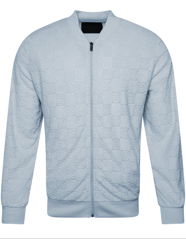 Soulstar Print Textured Bomber Jacket Baby Blue