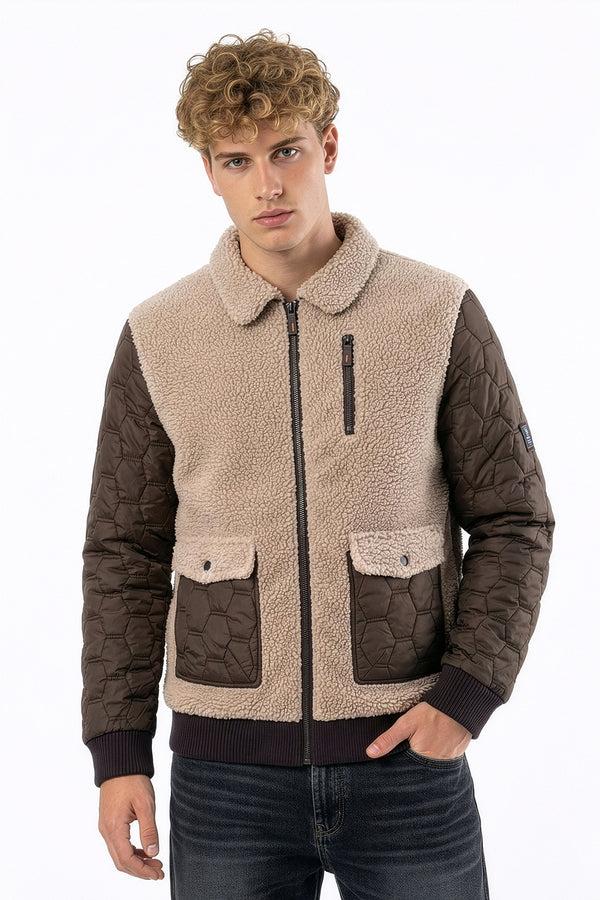 Soulstar Sherpa Quilted Bomber Jacket Beige