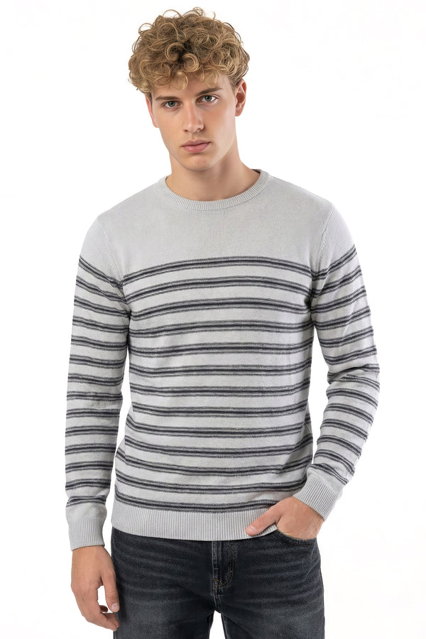 Soulstar Striped Crew Neck Jumper Gray