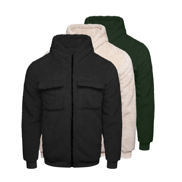 Soulstar Teddy Fleece Hooded Jacket Olive